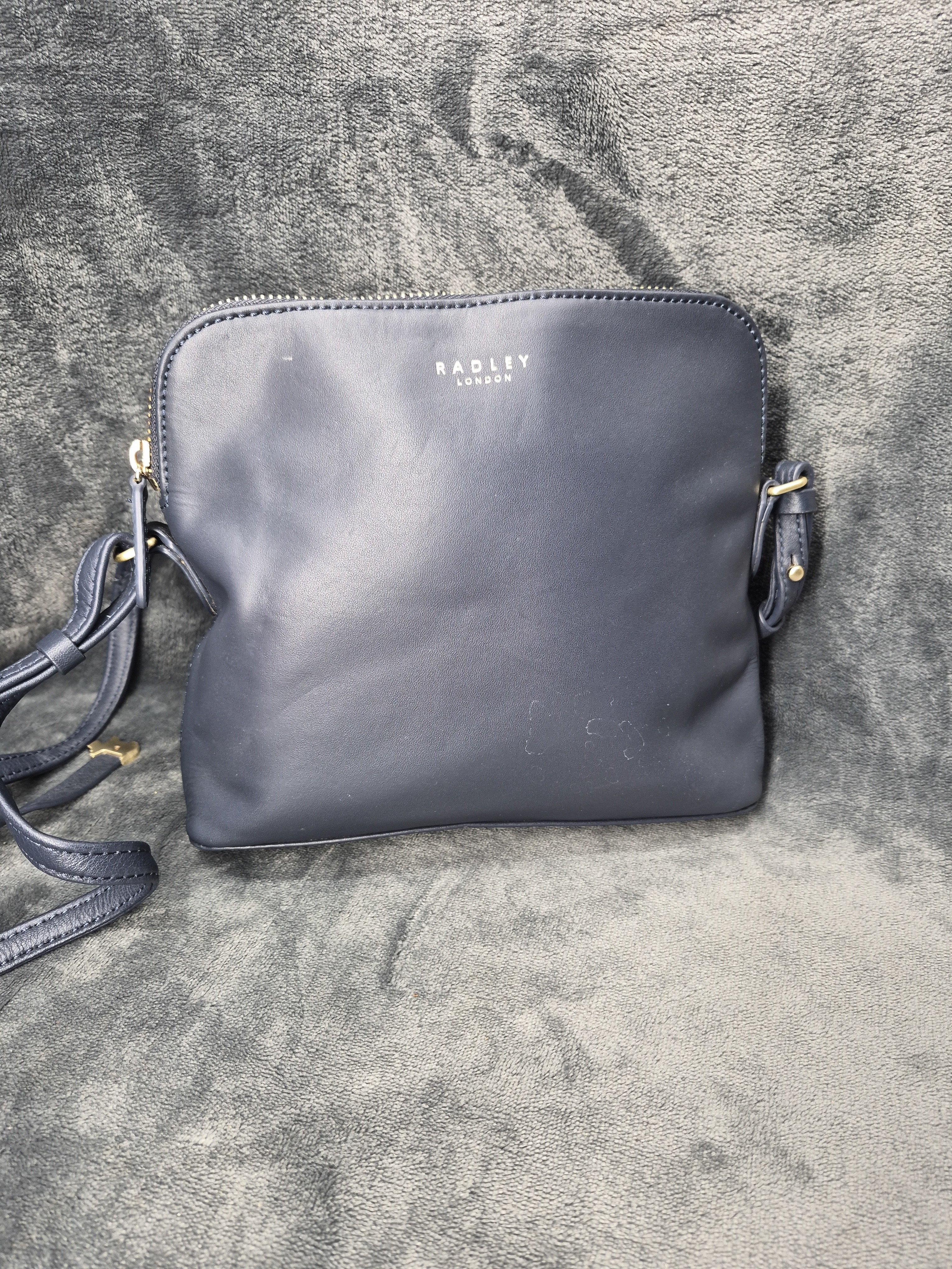 Radley London Crosbody Bag Dark Navy Blue Small Hardware Goldtone 8x8 Inch Aprox